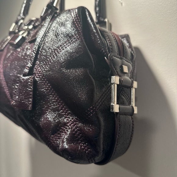 Talbots Vintage Shiny Quilted Leather Shoulder Bag Satchel Purse Dark Burgundy - Picture 10 of 16